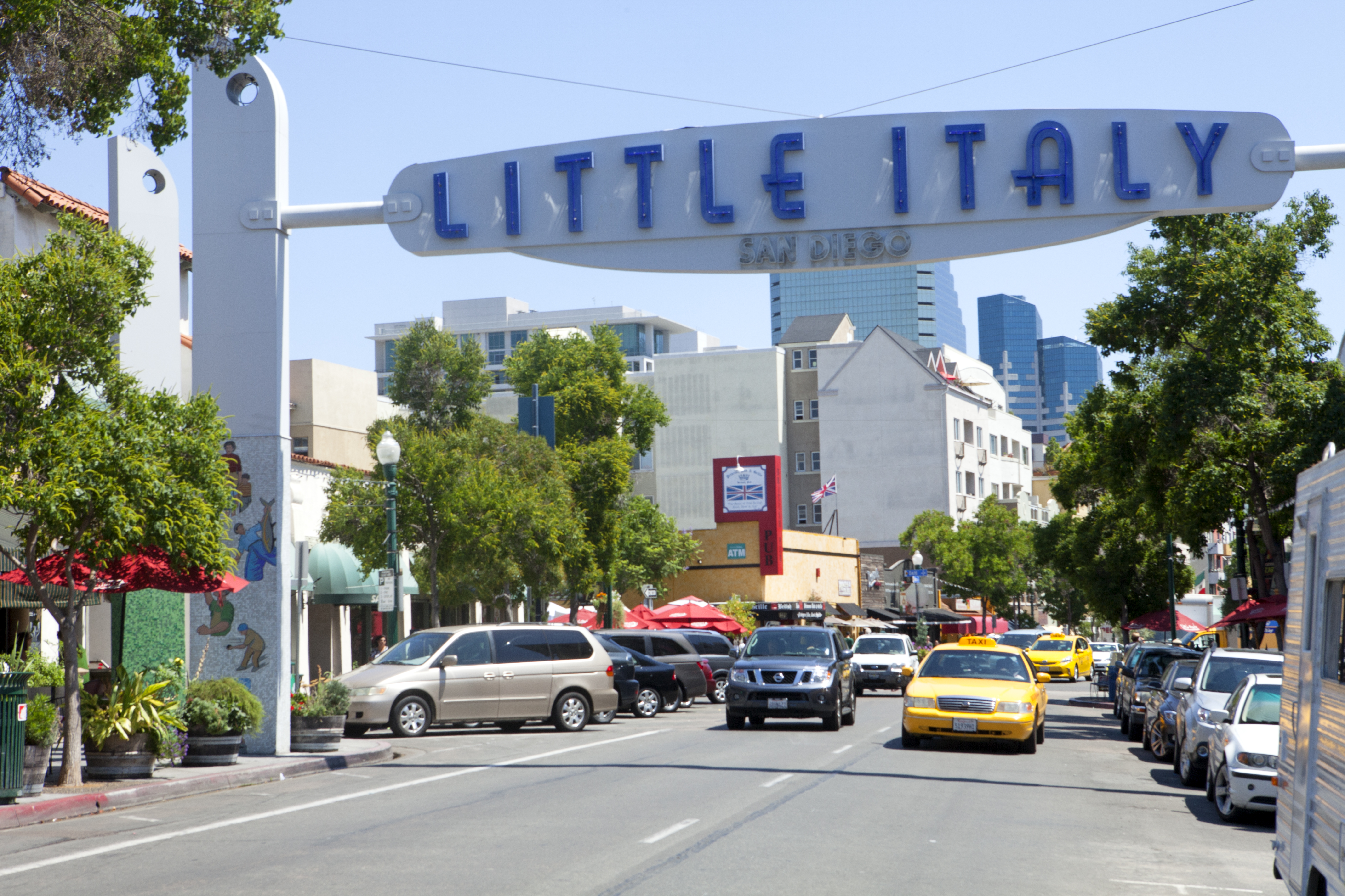 Little Italy San Diego neighborhood sign and street scene